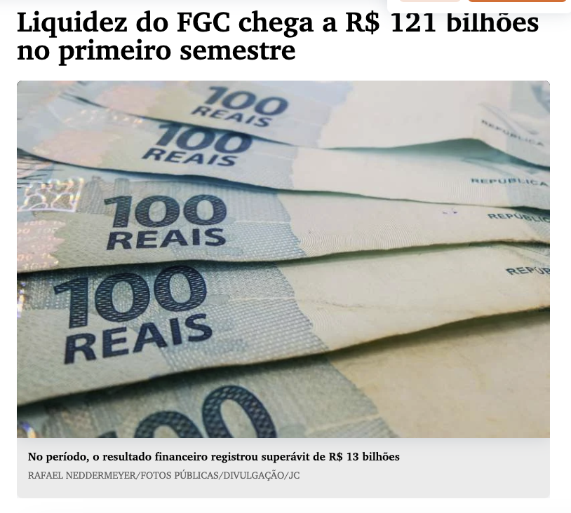Matéria Jornal do Comércio: liquidez do FGC chega a R$ 121 bilhões no primeiro semestre