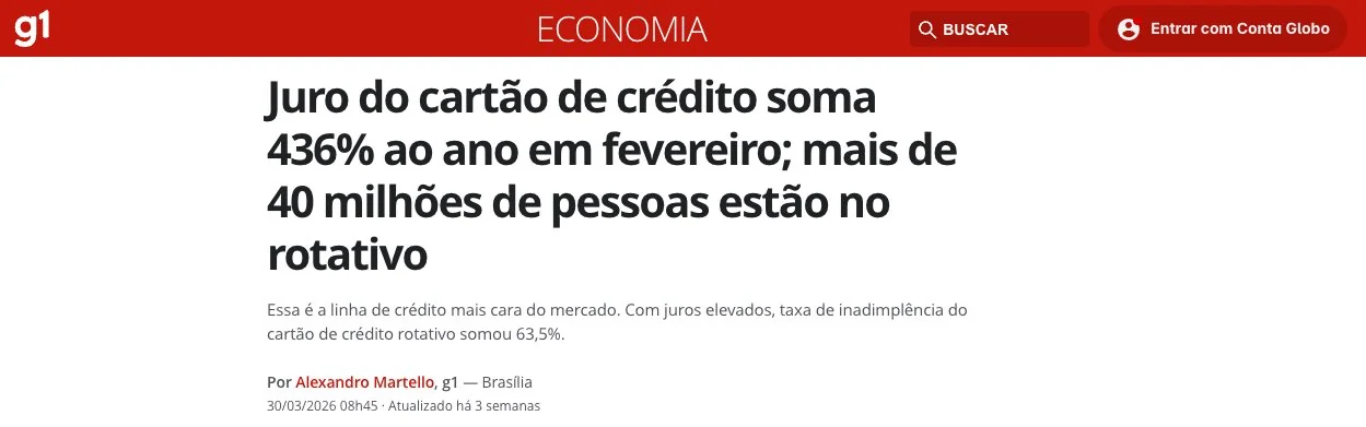 G1 — Juro do cartão de crédito soma 436% ao ano